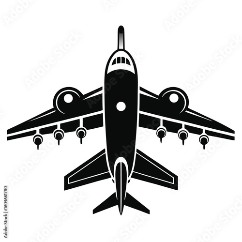 Soaring Silhouette: An artistic and minimalist illustration presents a detailed jet plane from an aerial perspective.