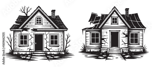 Two old abandoned houses silhouette