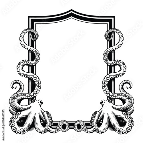 Ornate octopus tentacle frame with decorative shield