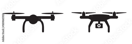 Drone Icon Set – Aerial Camera and Quadcopter Symbols in Flat and Line Style