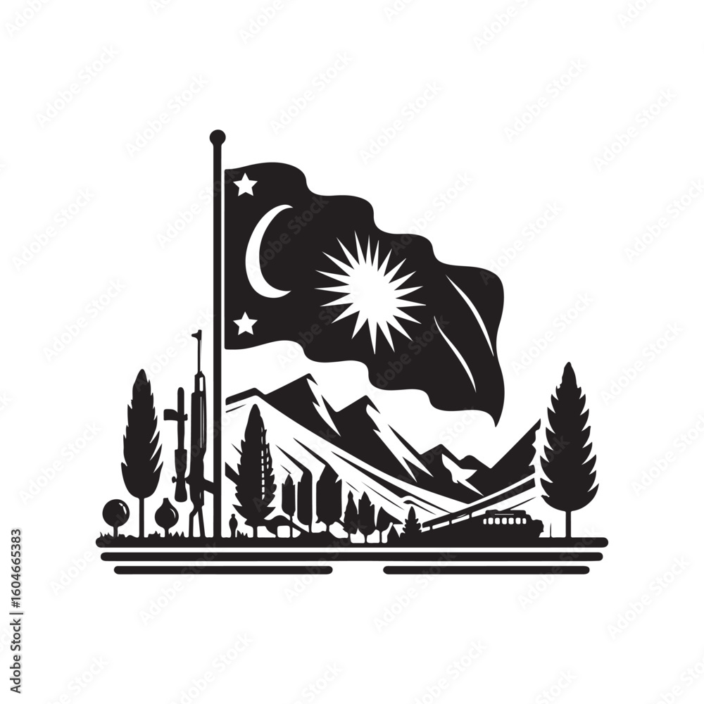 Naklejka premium Flag Day Silhouette Vector Illustration, Solid White Background.
