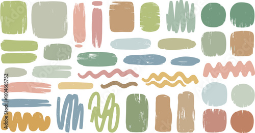 Organic shapes with grain texture in pastel colors. Set of hand drawn irregular round and wavy blot forms.