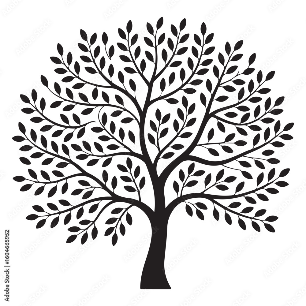 Obraz premium Intricate black tree silhouette with many leaves