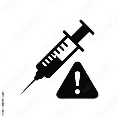 Syringe with warning sign indicating medical danger or risk