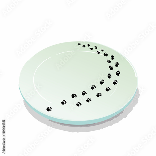 Empty plate with tiny food footprints – Clean plate with footprints of invisible critters who “ate.”
