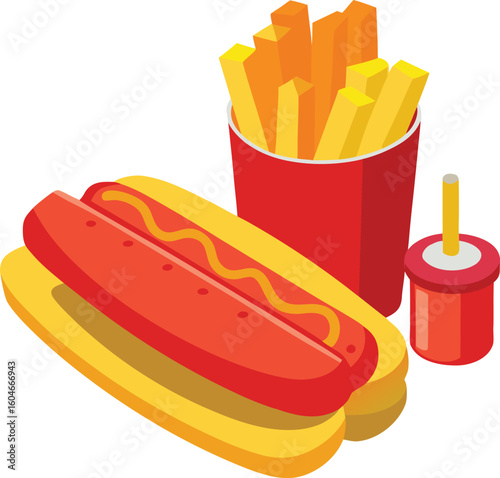 Classic hot dog and fries combo vector