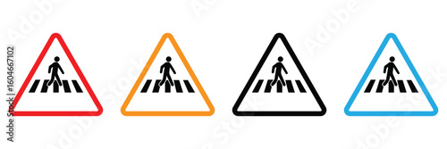 Pedestrian Crossing Icon Set – Editable Zebra Crosswalk Vector with Silhouettes