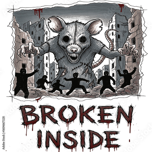 Colossal Rat Monster Rampaging Through Ruined City - Dystopian Illustration