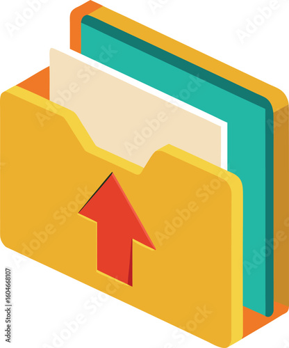 Isometric folder upload icon with arrow