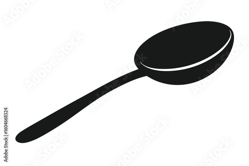 Elegant black spoon vector illustration for kitchenware dining utensils and culinary design with clean lines and minimalist style on white background