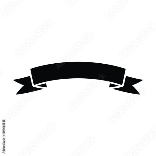 Simple black banner ribbon with pointed ends on a white background