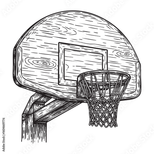 basketball ring woodcut engraving vector illustration