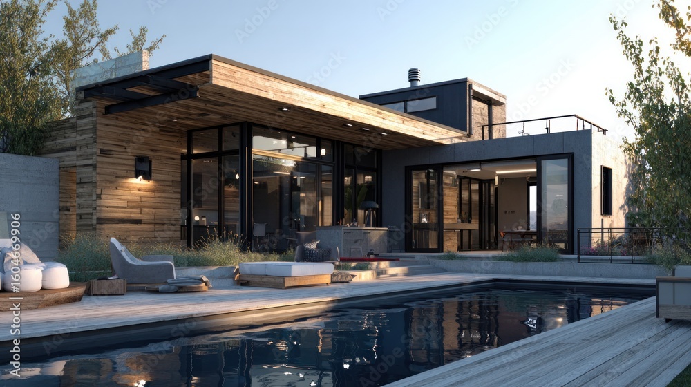 Obraz premium Modern house exterior with pool