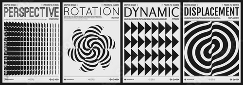 Multiple rectangular flat shapes with transition and displacement effects. Striped figure. Wavy striped background with ripple effect. Cover design template. Vector for brochure, poster or flyer.