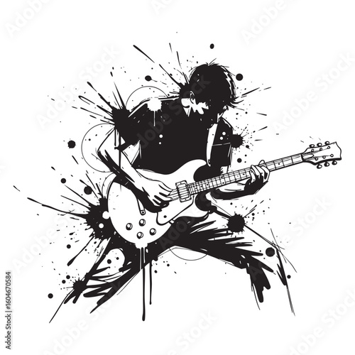 guitar player musician abstract sketch engraving vector illustration
