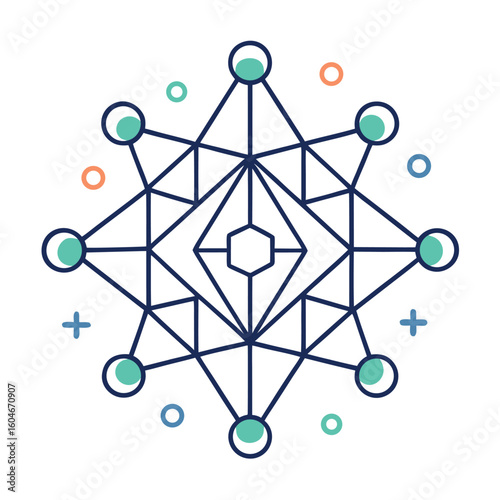 Minimalist Line Art Icon of Neural Network – Futuristic Technology Outline in Flat Design