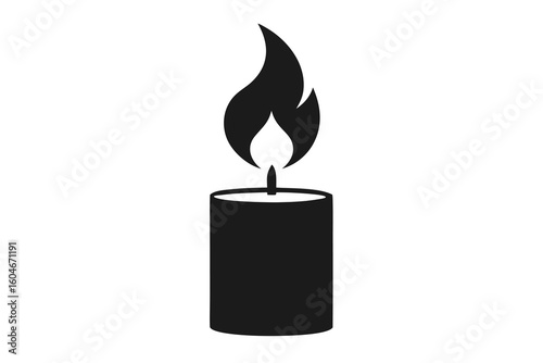 Black Silhouette of a Lit Candle on a White Background Simple and Minimalist Design Symbolizing Remembrance and Warmth