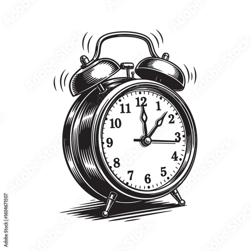 alarm clock ringing engraving vector illustration