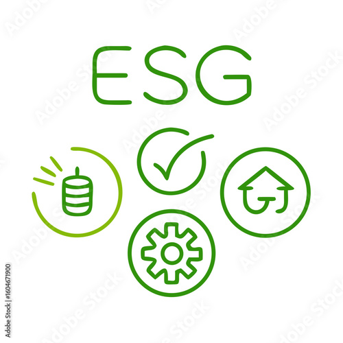 ESG icon representing environmental, social, and governance principles with symbols in green for sustainable business practices