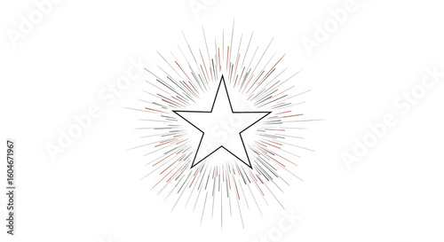 A bright starburst emanating from a simple outline star on a pure white background creating a radiant burst of energy