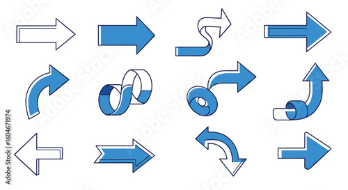 Collection of diverse arrow shapes and directions showing progress and movement concepts