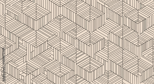 Intricate abstract geometric pattern with diagonal lines and cuboid forms creating depth and visual complexity
