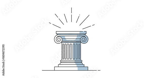 A classic ionic column stands proudly illuminated by brilliant rays of light emanating from above