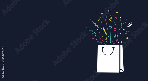 Celebrating joy with a festive burst of confetti from an open gift bag