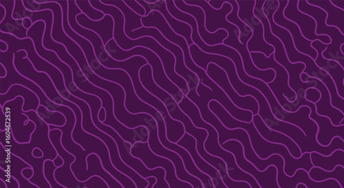 Abstract interconnected organic lines forming complex wavy patterns on dark violet background with subtle textures creating a visually engaging and sophisticated design