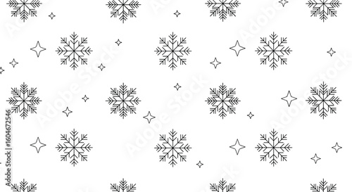 Beautiful snowflakes falling gently onto a white canvas for winter holiday decorations and designs