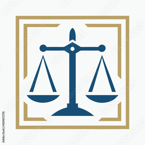 Blue and gold scales of justice symbol within a square frame legal balance 4