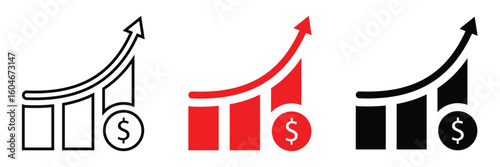 Cost Increase Vector Icons Set – Rising Price, Business Growth, and Financial Trend Symbols