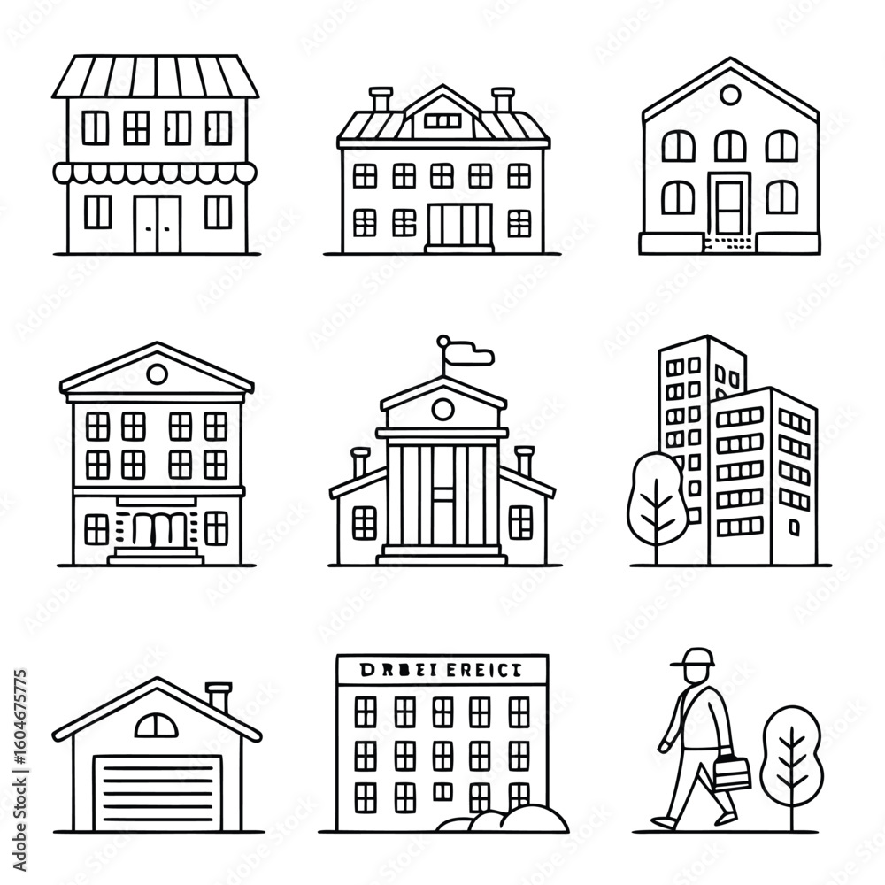 Fototapeta premium Comprehensive real estate line icon bundle