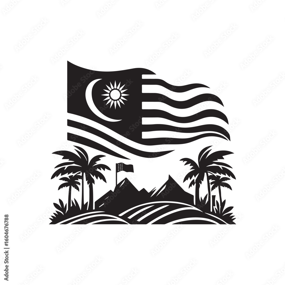Obraz premium Flag Day Silhouette Vector Illustration, Solid White Background.