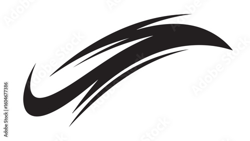 Vector illustration of a dynamic swoosh design element in black on a white background.