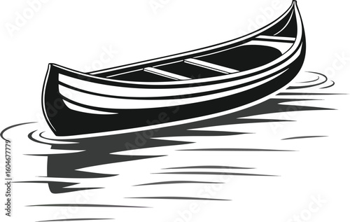 Canoe Silhouette Floating on Water – Minimalist Vector Illustration