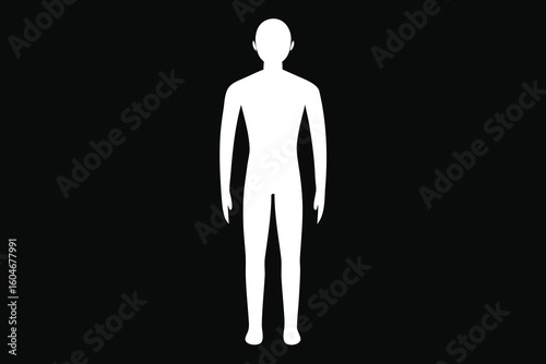 Human figure silhouette in white against a black background showcasing simplicity and representation of mankind with space for text