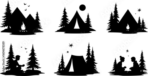 Campfire hiking mountain tree Silhouettes Under the Stars 
