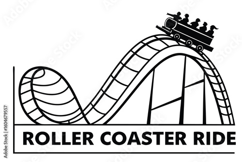 Black roller coaster with passengers on a thrilling ride amusement park black and white