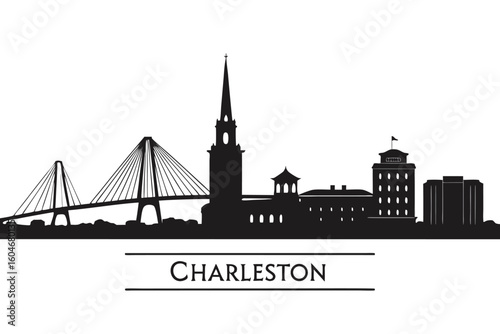 Charleston skyline silhouette iconic bridge steeple buildings vector