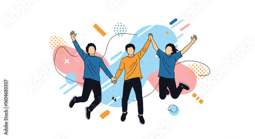 Excited People Celebrating a Shared Victory Together With Arms Raised High