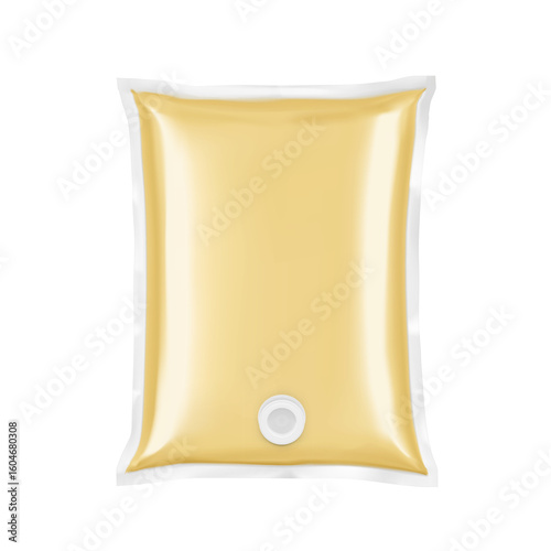 Stand up bag with butterfly tap with juice. Vector illustration isolated on white background. Easy to use for presentation your product, idea, promo, design. EPS10.