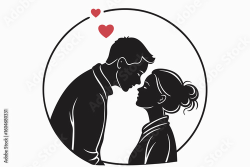 Couple embracing tenderly with hearts embrace love