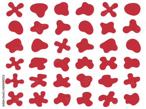 Set of Abstract Blob Shapes for Graphic Design. Organic shapes collection for modern design projects and branding materials, abstract black, blue and red elements on white background.
