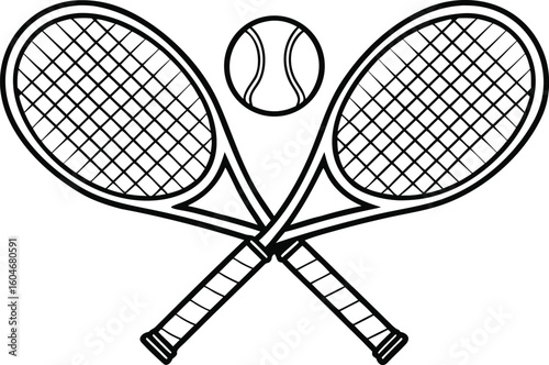 Silhouette of Crossed Tennis Rackets with Ball – Vector Illustration