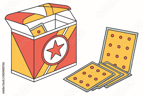 Flat vector illustration of a box of crackers and crackers flat illustration food