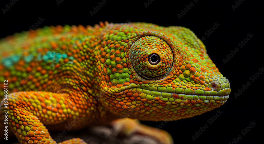 Obraz premium Vibrant close up portrait of a colorful panther chameleon with detailed skin texture