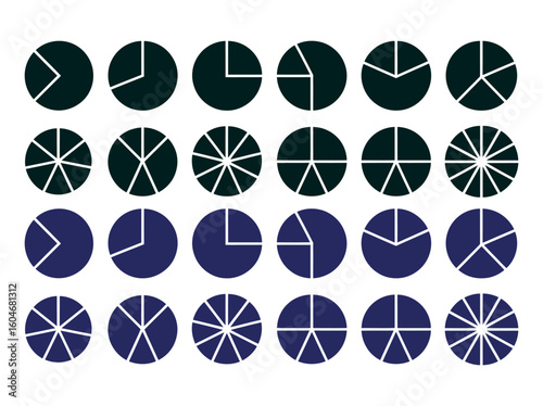 Colorful Pie Charts Displaying Data Distribution. Colorful pie chart collection for business reports and data analysis presentations, modern infographics resource. 