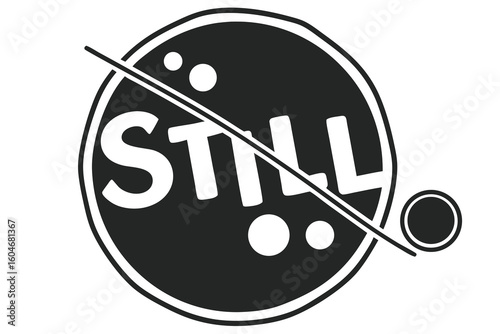 Minimalist black and white logo with text and abstract shapes still graphic