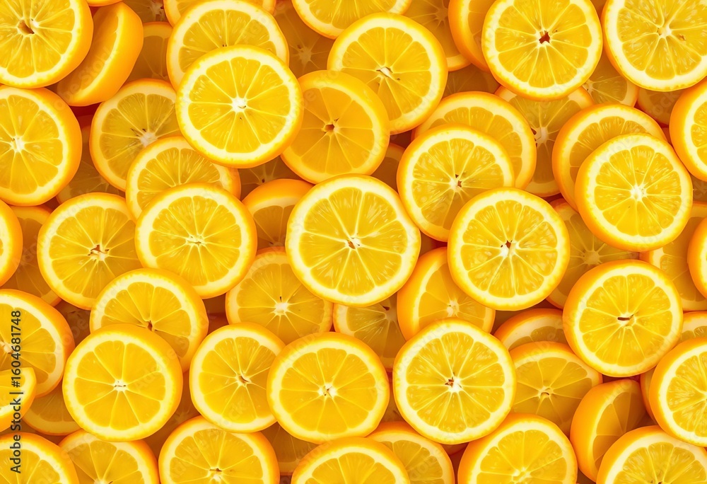 Obraz premium Seamless pattern of juicy, vibrant yellow lemon slices piled high, fruit, abundance